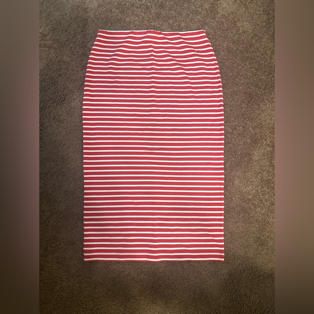 Sanctuary Red and White Striped Midi Pencil Skirt